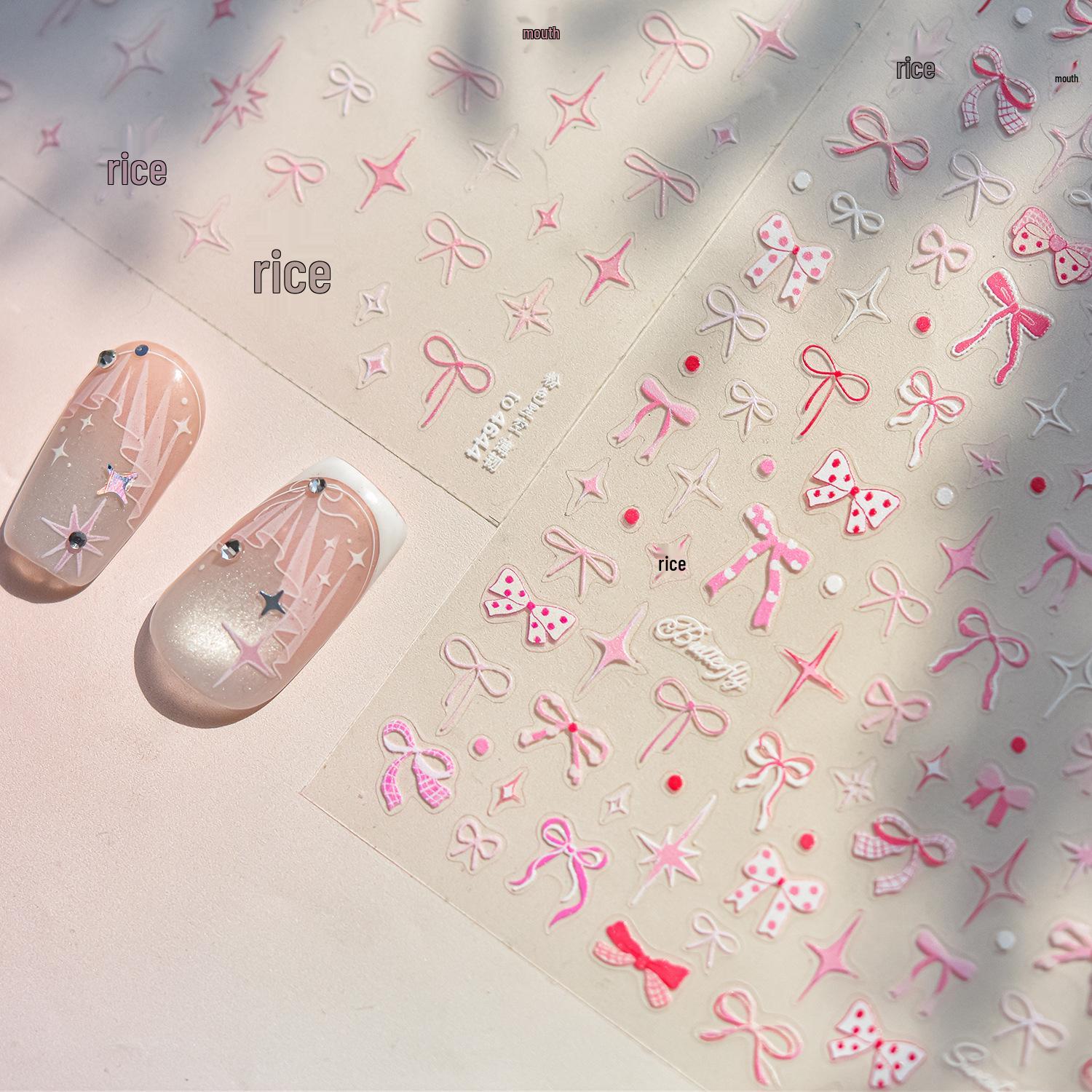 

Tomoni Pink Starry Sky Butterfly & Bow Nail Stickers - Sweet Girl Style