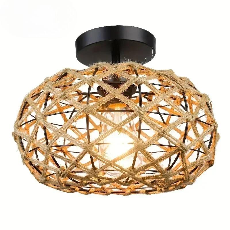 

Farmhouse Hand Woven Hemp Rope Caged Lampe Shade Boho Bamboo Pendant Light Shade Vintage Rattan Lighting Shade for Ceiling Light Without Bulb