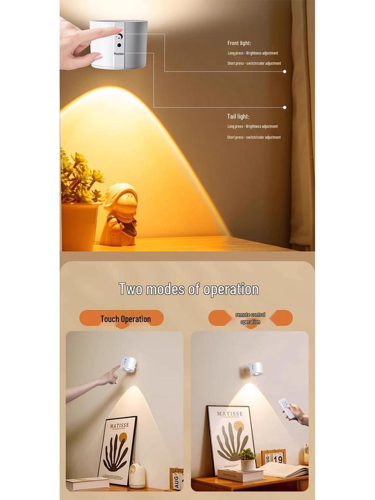 Rechargeable Wireless Bedroom Wall Lamp & Bedside Reading Light with Remote Control, No Drilling Needed.
