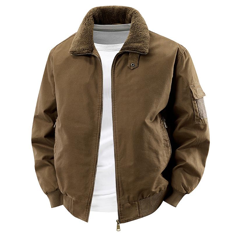 Herren-Arbeitsjacke aus Lammwolle - Dicke, Warme Baumwolljacke mit Samtfutter, Reverskragen, Herbst/Winter Freizeit-Oberbekleidung.