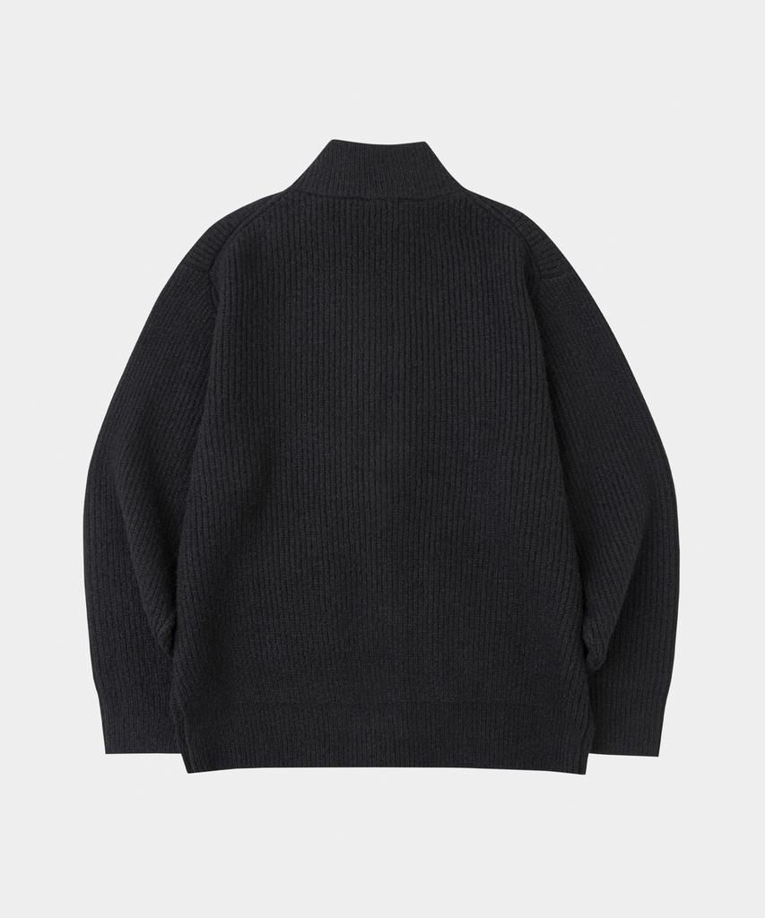 LETTERCOMO High-Neck Kato Wool Knit Zip-Up Black