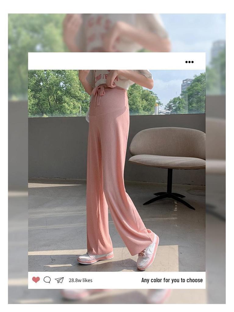 2024 Spring/Summer Maternity Wide-Leg Ice Silk Pants - Breathable, Lightweight, Loose Fit