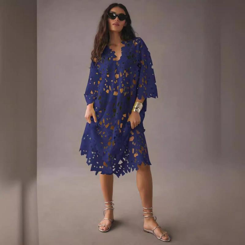 2023 New European & American Casual Loose Beach Vacation Lace Cover-Up Shirt