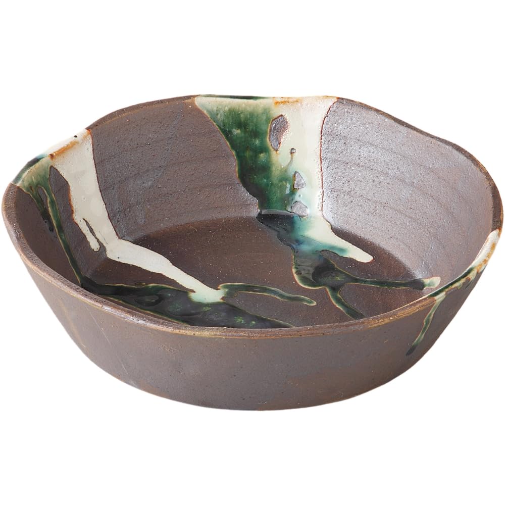 Ale-net Medium Bowl, Diameter 22.5cm X Height 6.5cm, Nanban Oribe White-Nagashi Pattern, 7.0cm, Deep Bowl, Porcelain, Mino Ware, Made In Japan