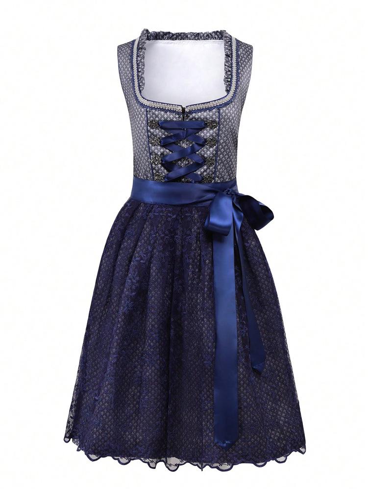 2025 Spring/Summer Women's European-American Maid Costume Beer Girl Lace-Up Dress Set