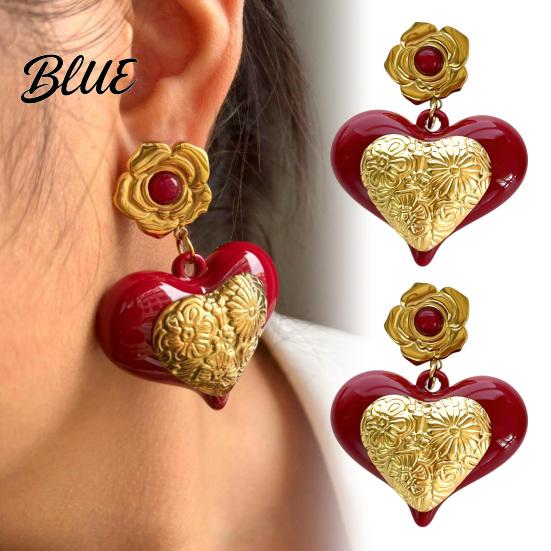 Elegant Earrings Red Heart Dangle Love Drop Sensitive Ears