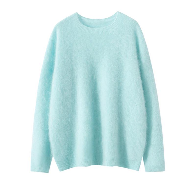 Seamless Cashmere Women's Loose Brushed Sweater - Round Neck Pullover Base Layer Jacket