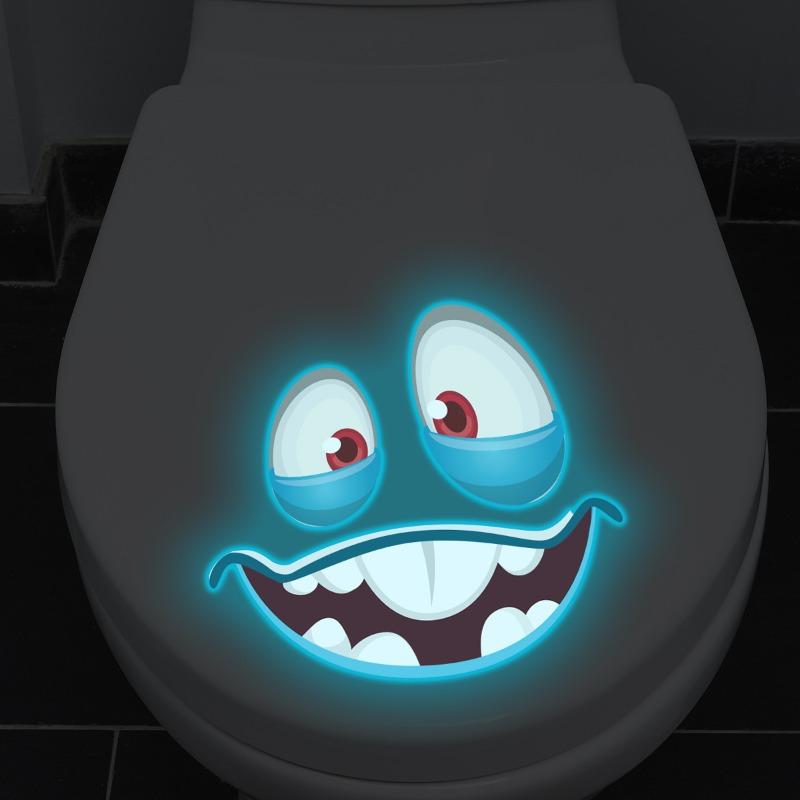 Funny Quirky Expressions Toilet Sticker Glow in The Dark Self-Adhesive Wall Decals for Bathroom Blue Light Luminous Home Decor
