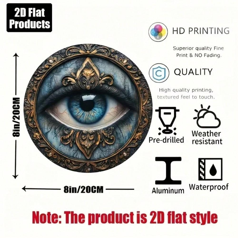 Evil Eye Blue Gold Metal Wall Art Home Decor Protection Plaque 20x20