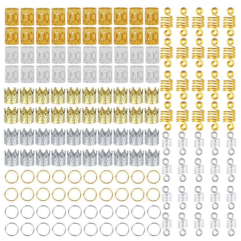 10/20/50/60/100Pcs Metal African Hair Rings Beads Cuffs Tubes Charms Dreadlock Rings clips braid spiral braid hair extension