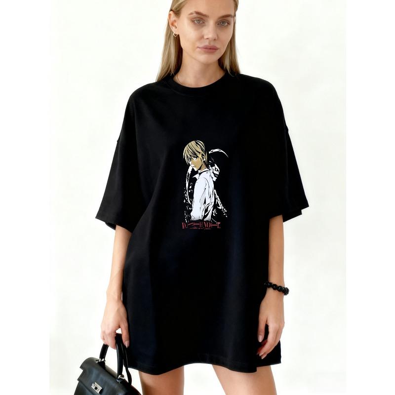 

Oversized T Shirt Black Death Reaper Anime Character Print For Casual Wear And Street Style S чёрный
