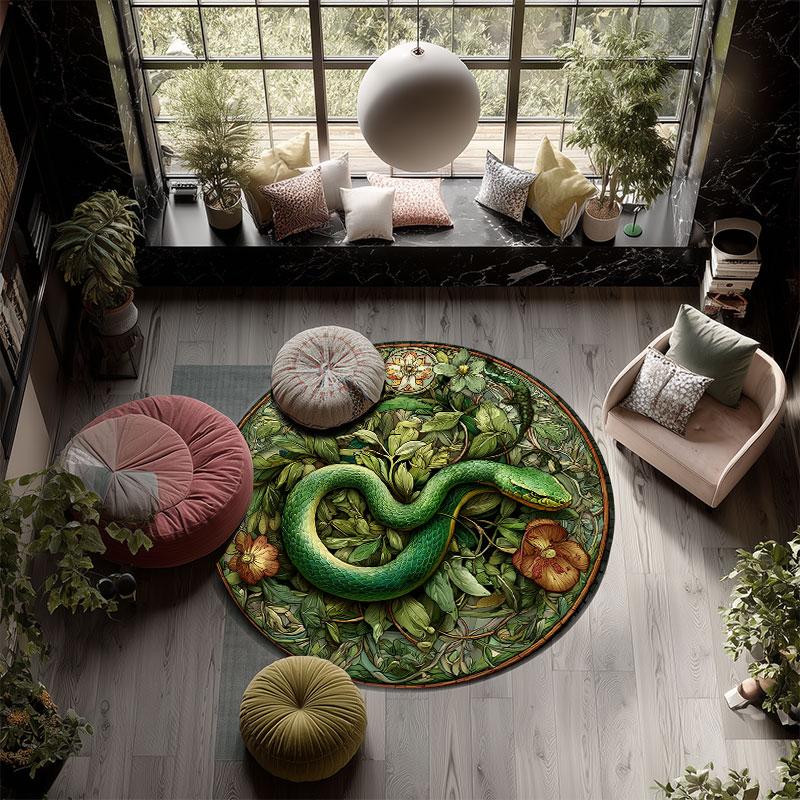 Snakes & Green Dragons Pattern Round rug,Carpet Rug for Living Room Bedroom Playroom ,Non-slip Floor Mat,Holiday Gifts and Birthday Gifts.