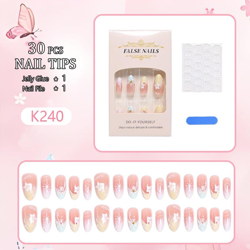 Cross Almond Cat Eye 3D Floral Rhinestone Nail Art - Short Wearable Blush Tips