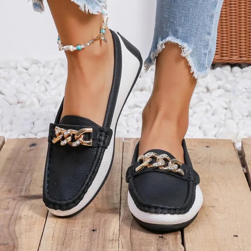 Fashion Women's Shoes 2024 Hot Sale Shallow Women's Flats Fashion Metal Decoration Daily Flats Women High New Plus Size Flat Low Heels