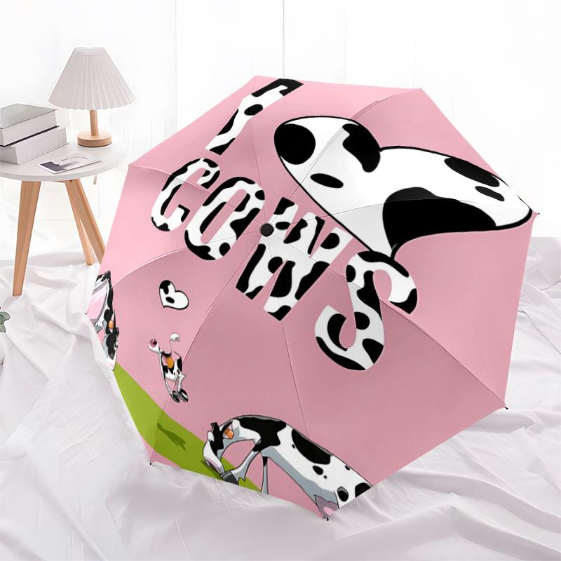 1pc Cow Love Automatic Folding Umbrella, 8-Rib Durable Iron Frame, Compact Travel Umbrella for Women & Men026