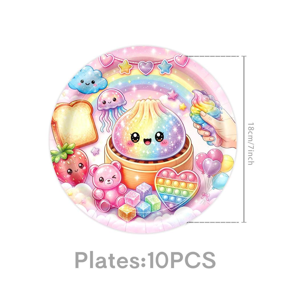 Baozi Party Decor Set: Squeeze Toy Plates, Cups, Napkins, Banners, Balloons, Cake Toppers