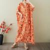 Short Sleeve Plus Size Cotton Vintage Floral New In Dresses for Women Casual Loose Maxi Long Summer Dress