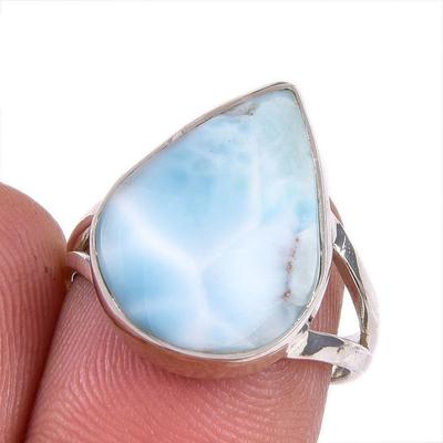 Natural Republic Larimar Edelstein 925 Echter Sterling Silber Geschenkring S.7 R6k81