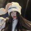 Soft INS Style Rabbited Fluffy Knit Cap Ear Protection Show Smaller Heaps Hat Letter Printing Thicken Beanie Women Girls Maiden