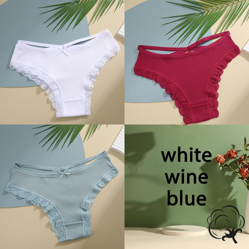 FINETOO 3PCS/Set Cotton Briefs Women Mid Waist Panties Sexy Underwear Ladies Lingere Straps Bow Panties Underware Comfortable Womens