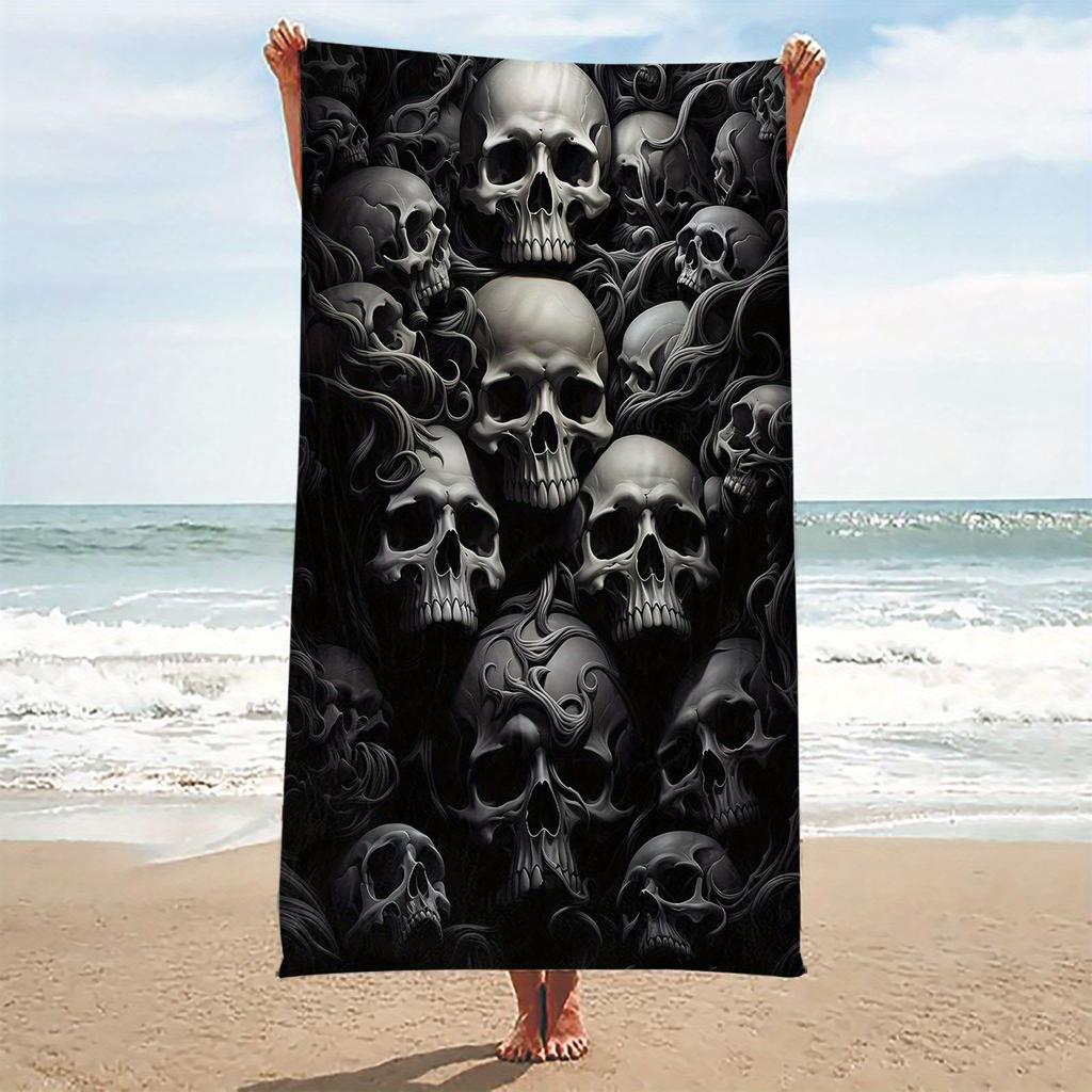 Gotischer Totenkopf-Print Strandtuch Stilvoll Langlebig Mikrofaser Badetuch Saugfähig Schnelltrocknend für Sommer Pool Strand Reisen