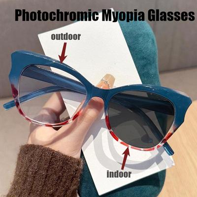 Neue Katzenauge Personalisierte Photochrome Myopiebrille Einfach und Vielseitig Trendige Farbe Anti-Blaulicht Brille Dioptrien Bis -4.0