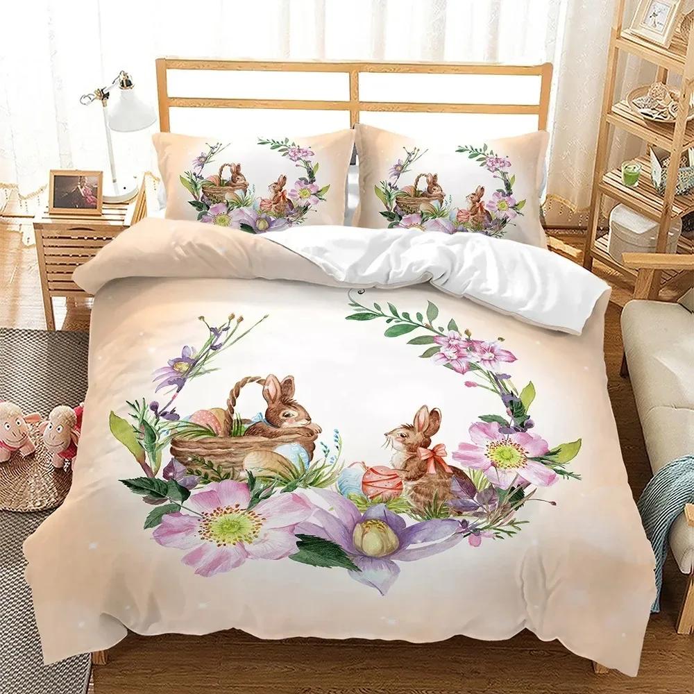 

Easter Soft Duvet Cover Set KingQuen Sized Dimensions Easter Egs Nest Bunies Theme Beding Set Children Kids Young Boys Young Girls Polyester Comfortab 120*200cm Single
