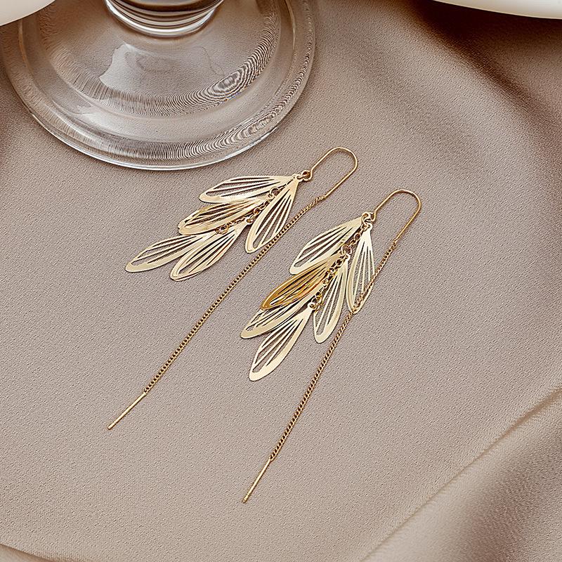 Slimming Face Tassel Earrings - Temperament Dragonfly Wing 2023 Korean Fairy Anti-Loss Thread