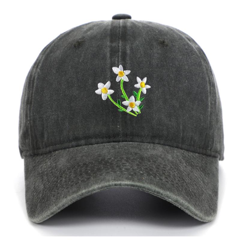 Korean 2025 Floral Embroidered Curved Brim Baseball Cap for Women - Sun Protection & Face Slimming Design