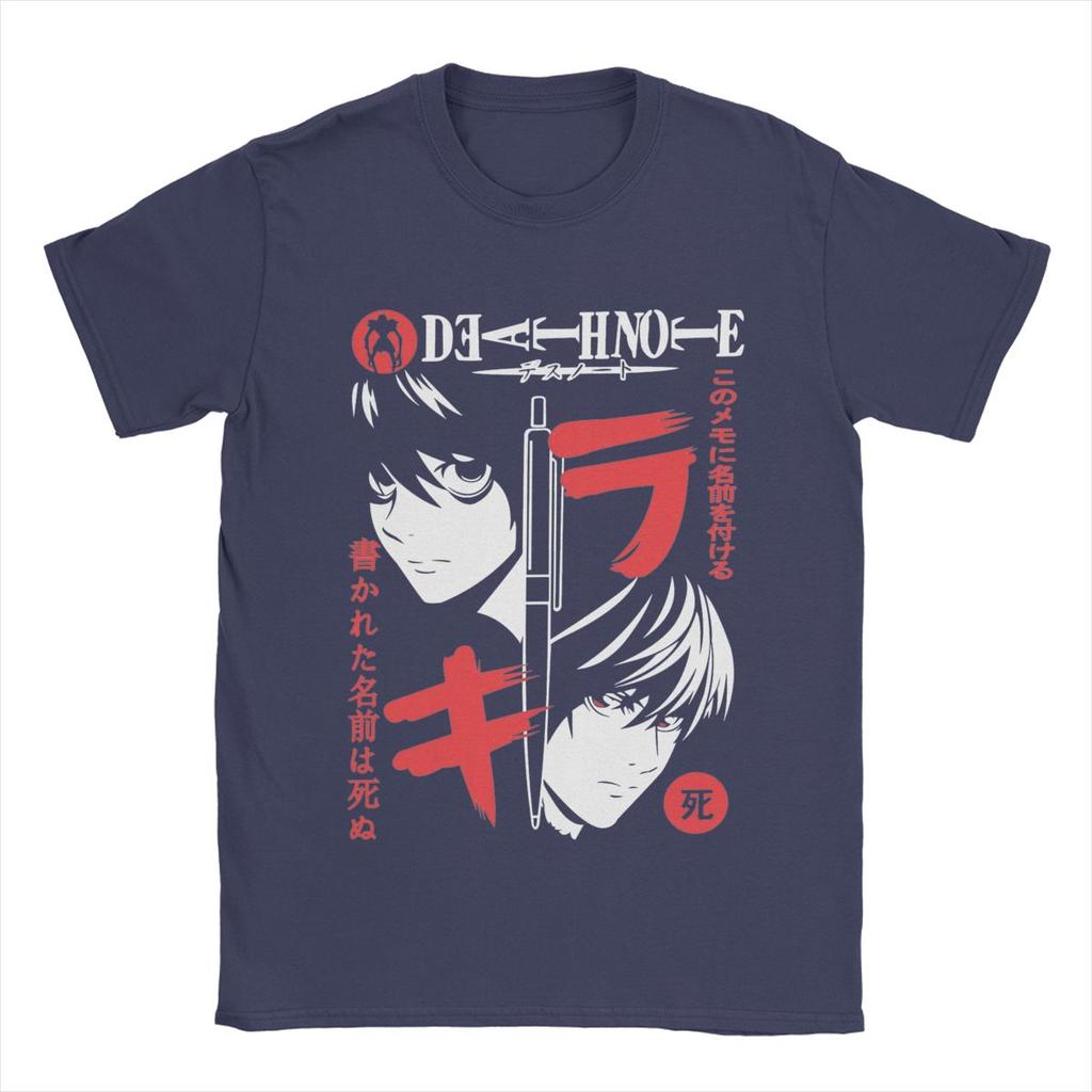 Men T-Shirts Deaths Notes Casual 100% Cotton Tees Short Sleeve L Lawliet Yagami Light T Shirts Round Neck Clothes 4XL 5XL 6XL