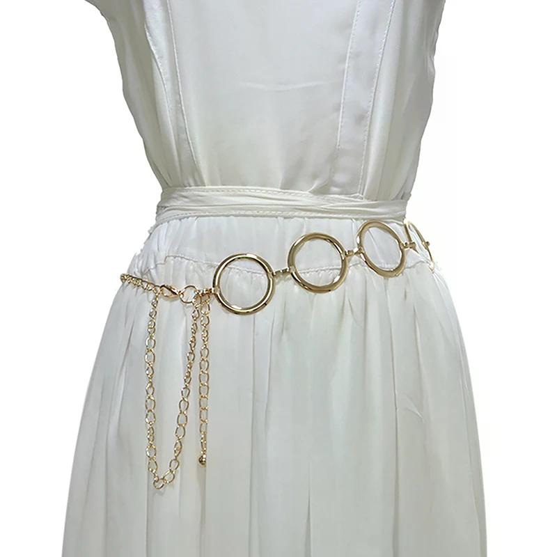Belt Women Luxury Metal Chain Designer  Large Ring Waist Strap Dress Coat Skirt Decorative Waistband