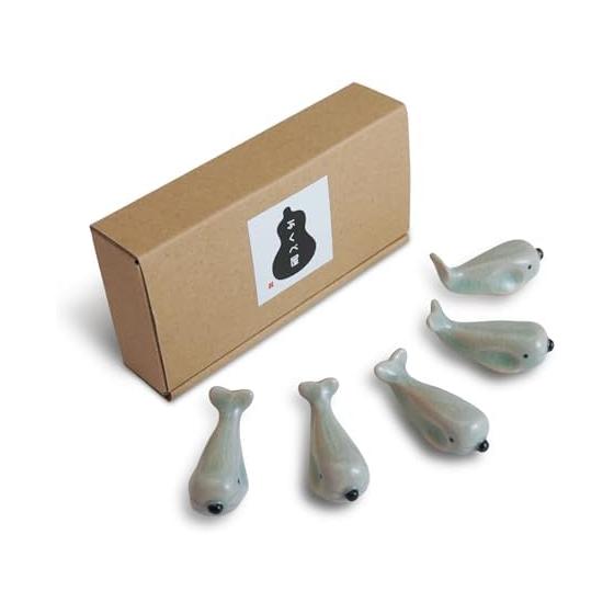 Seal Chopstick Rests, Set of 5, Hokkikun, Made in Japan, Mino Ware, Cute Ceramic Chopstick Rests (Light Blue)