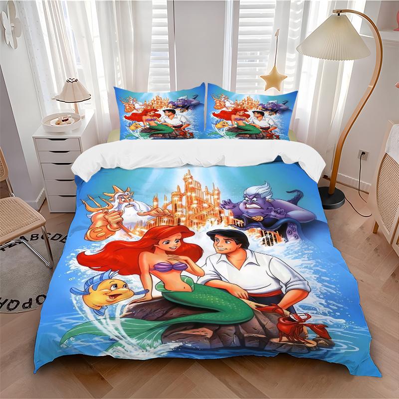 3pcs Princess Ariel The Little Mermaid Underwater Bedding Set Includes Quilt Cover and Pillowcases, Suitable for All Seasons S083