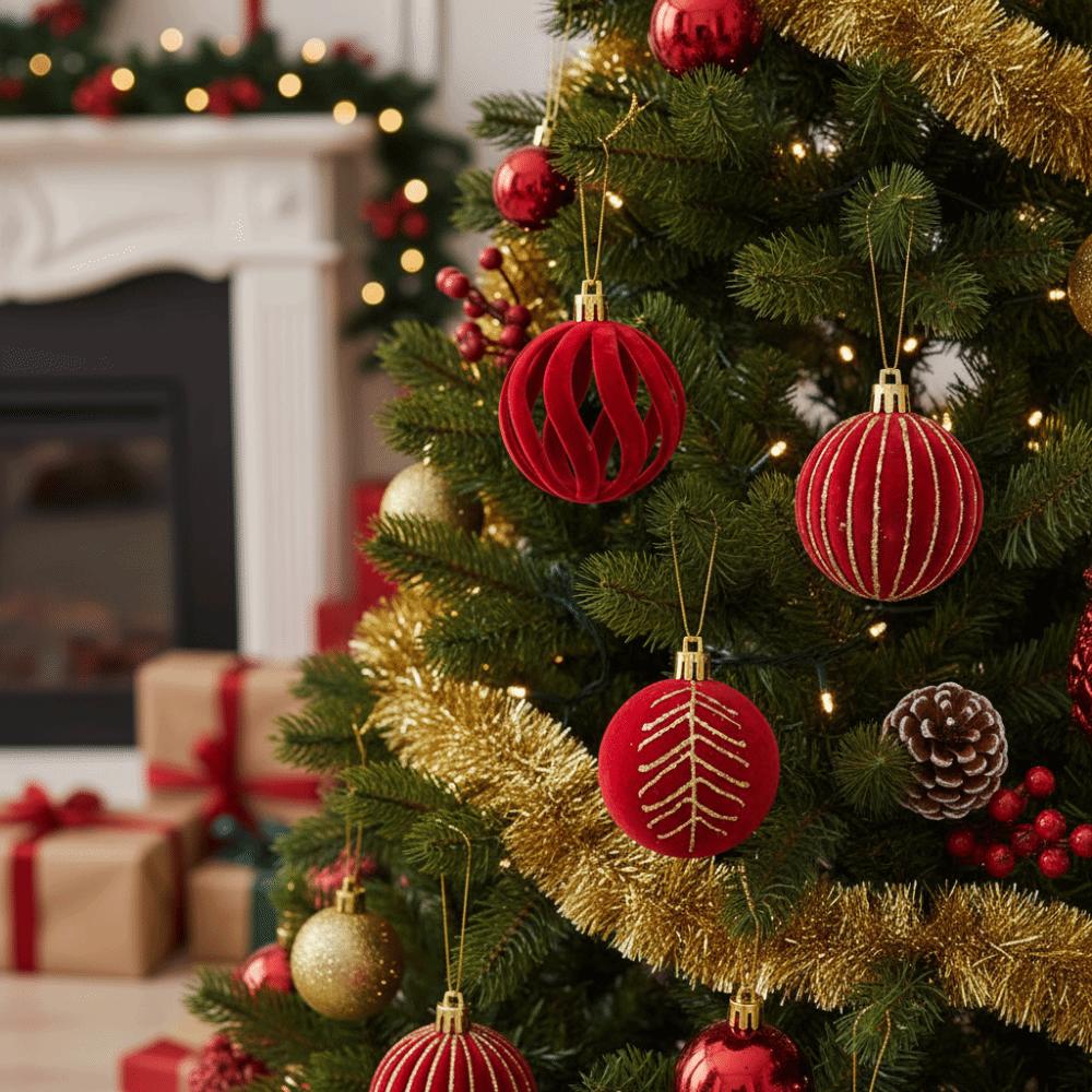 6pcs/set Red Green White Christmas Ball Ornaments Velvet Xmas Tree Hanging Balls Children Gifts