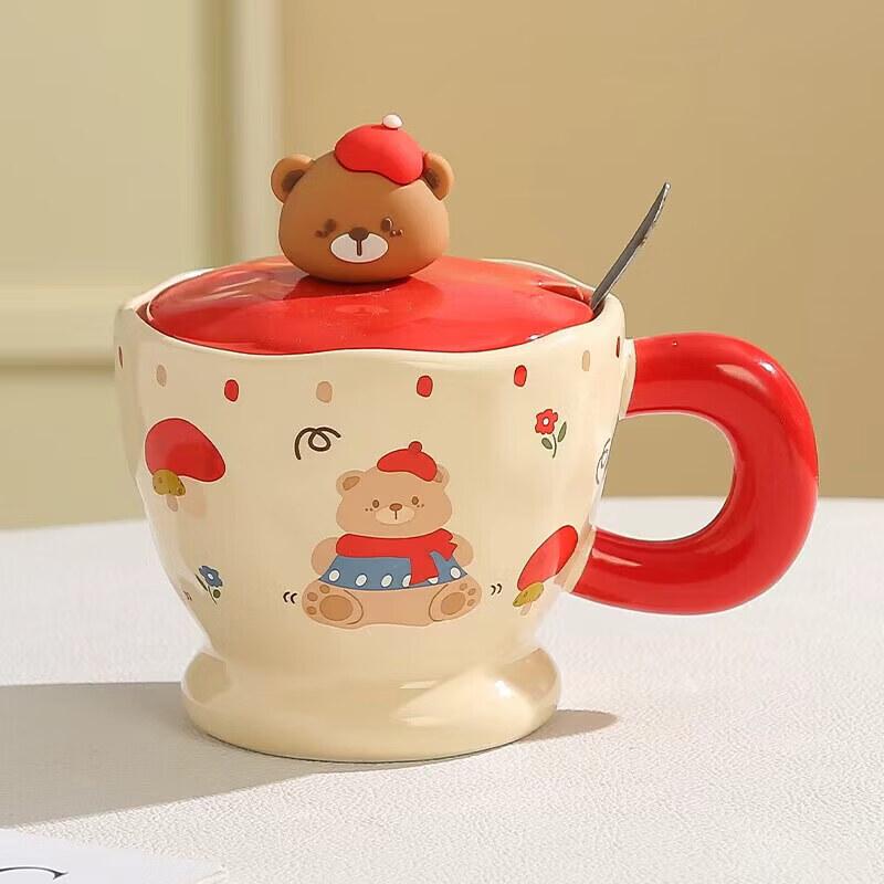 Cute Bear Ceramic Mug with Lid  Spoon