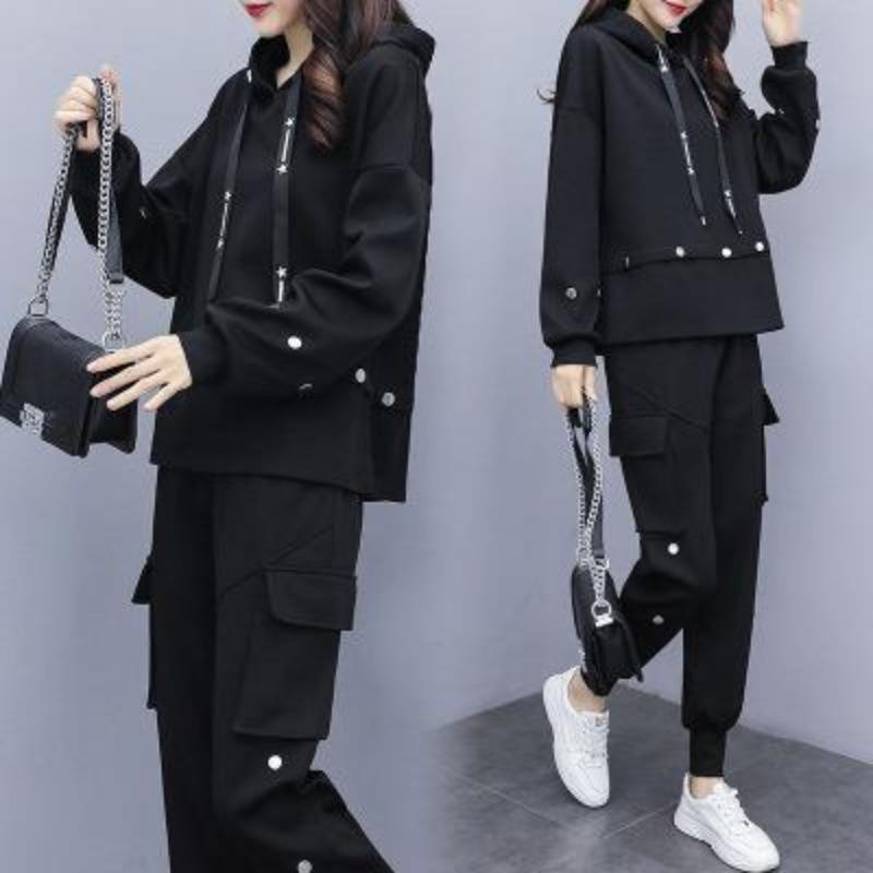 Plus-size Women's Autumn Clothing, Fashionable, Flesh-covering Sweatshirt, Slimming and Age-reducing Overalls, Two-piece Suit