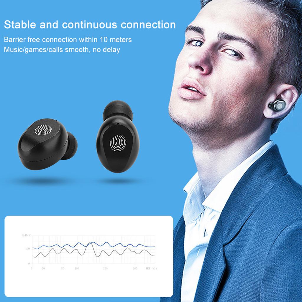 F9 Black ABS Home Office Wireless Headphone Touching Control Digital Display In Ear Stereo Earphone