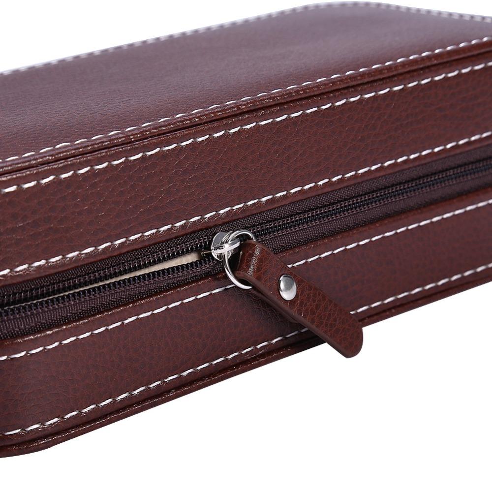 PU Leather Watch Storage Box Artificial Leather Simple Design Watch Organizer Zippered Design Zippered Storage Box