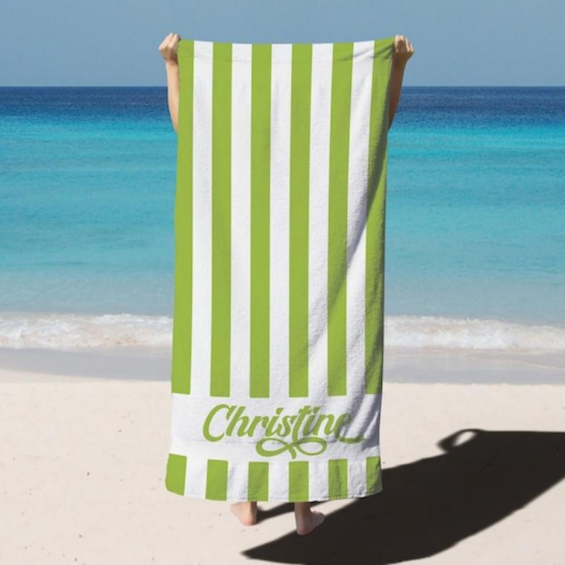 Striped Personalized Name Beach Towels Custom Name Beach Towel Christmas Anniversary Birthday Bach Trip Gift For Family Members