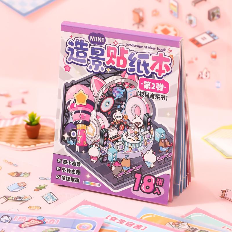 DIY Mini Scenery Sticker Book Visual Stacking Stickers Stationery For Kids Creative Miniature Scene Material Birthday Gift