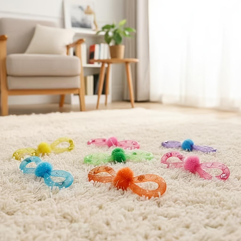 5pcs Colorful Bowknot Cat Toys with Pom-pom, Interactive Cat Chew Toys for Indoor Cats, Bite-Resistant Kitten Teething Toys, Assorted Colors