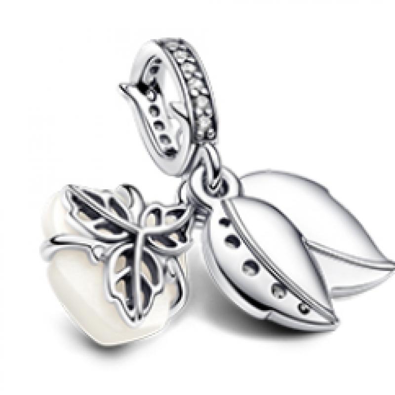 Pandora White Rose In Bloom Double Dangle Charm 793200c01