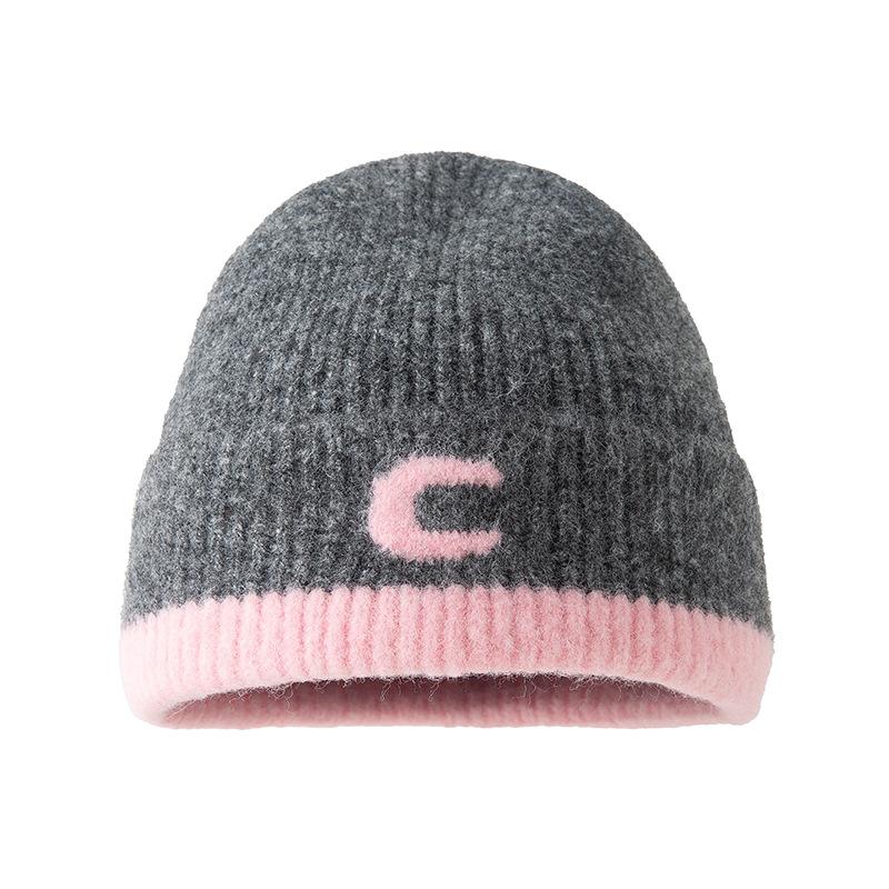 New color matching letter wool hat personalized men's and women's headgear hat autumn and winter warm face small trend wool knitted hat