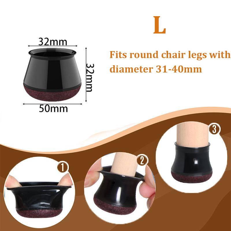 24 Pcs Chair Leg Floor Protectors for Hardwood Floors Silicone Covers Felt Pads Furniture Leg Caps Anti-Scratch Reduce Noise Fit 14-40mm