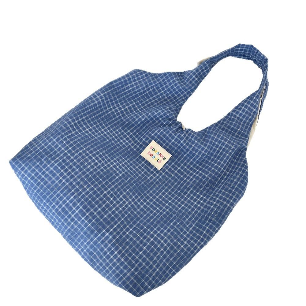 Retro Blue Grid Lazy Shoulder Shopping Bag Women Go Out Leisure Commuter Vest Bag Tote Bag
