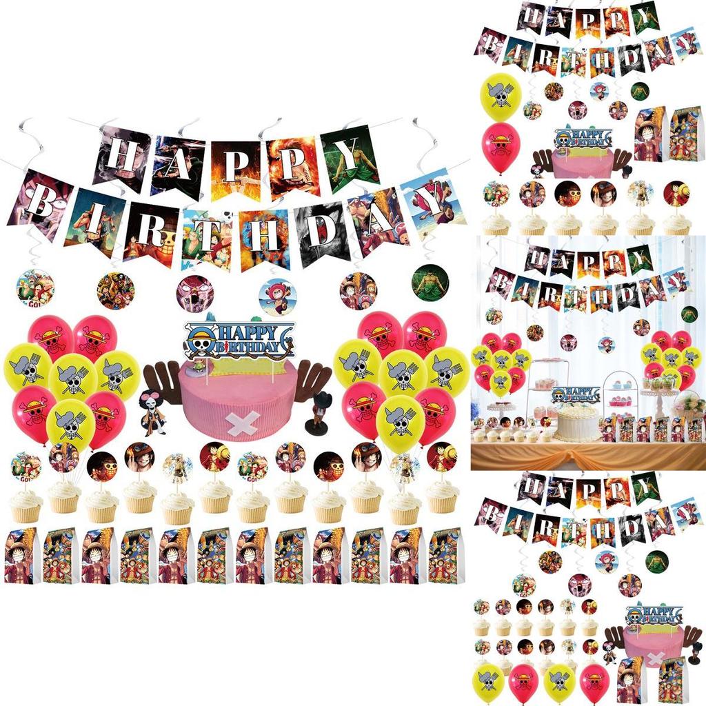 Pièce Anime One Décorations de Fête d'Anniversaire à Thème Costume Bannière Topper Ballon