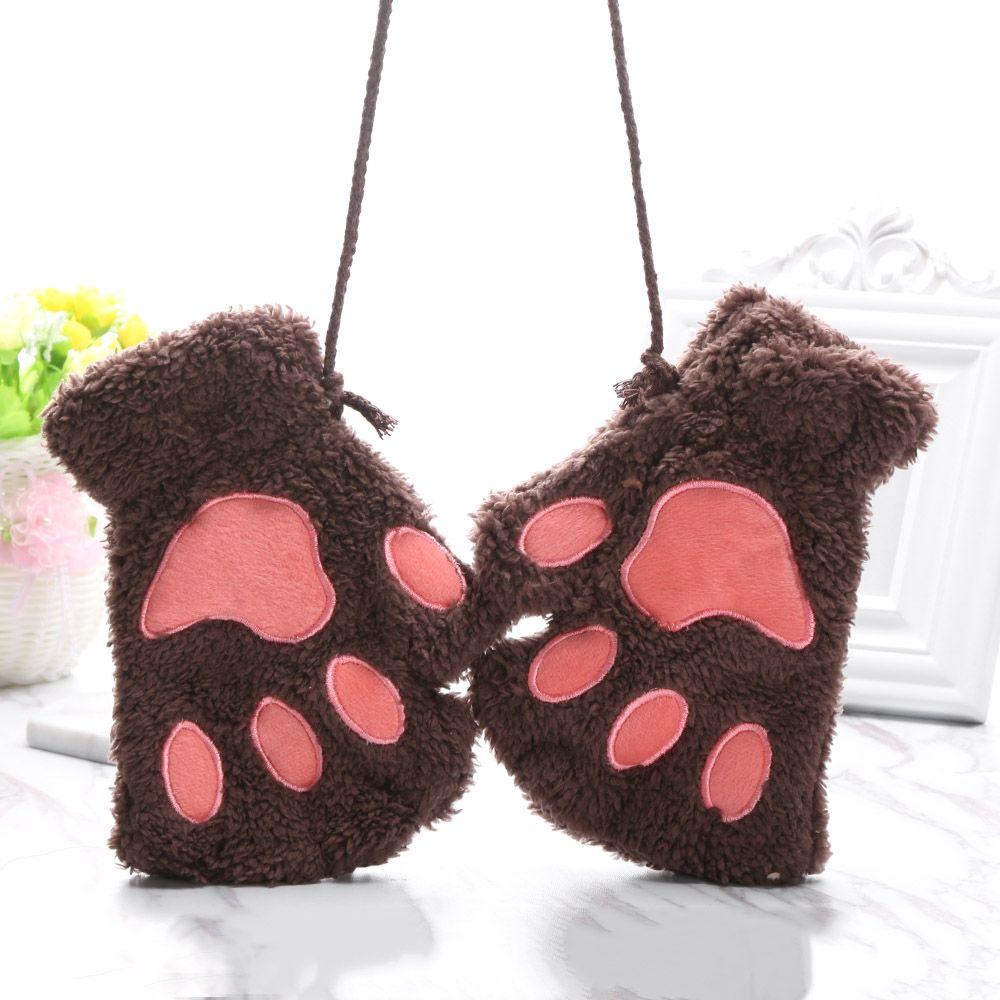 14Colors Girl Winter Lovely Fluffy Plush Gloves Fingerless Bear Cat Paw