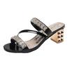 Fashion Summer New Rhinestone Mid Heel Womens Sandals Fashionable And Versatile Open Toed One-Piece Slippers High Heels Large Size 35-43