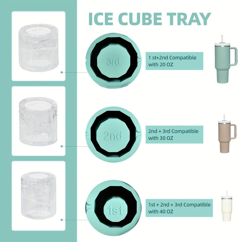 3-Pack BPA-Free Silicone Ice Cube Trays with Lids - Innovative Cylinder Mold for 20oz & 30oz Tumblers - Large Square Ice Makers