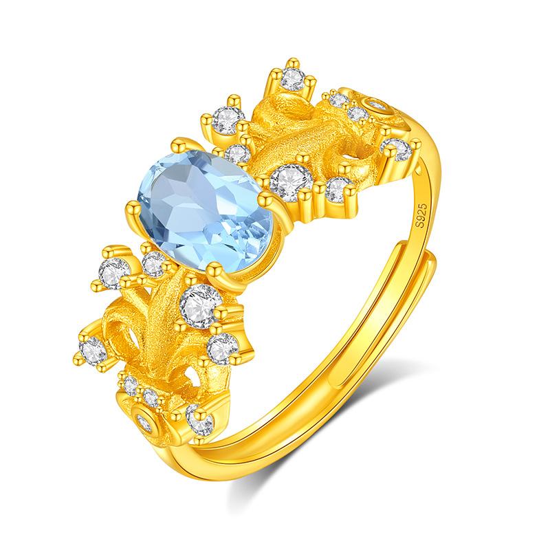 S925 Silver Natural Topaz Ring, Adjustable, Non-fading, Elegant Crystal Jewelry for Women